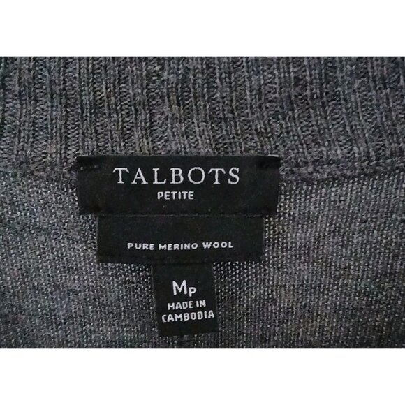 Talbots 100% Pure Merino Wool Sweater Size Medium Petite Gray Ribbed Sleeve - Picture 6 of 9